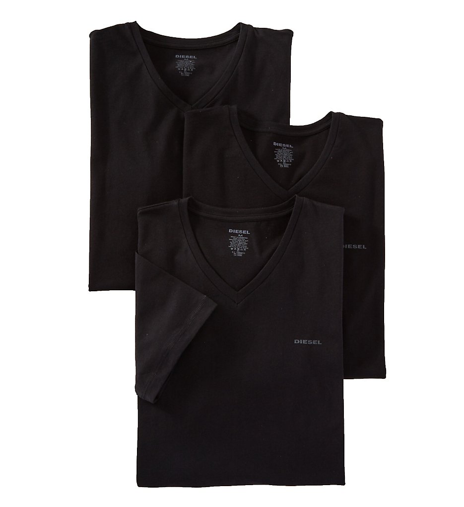 Diesel SPDMAALW Essentials Umtee Jake V Neck T-Shirt - 3 Pack (Black)