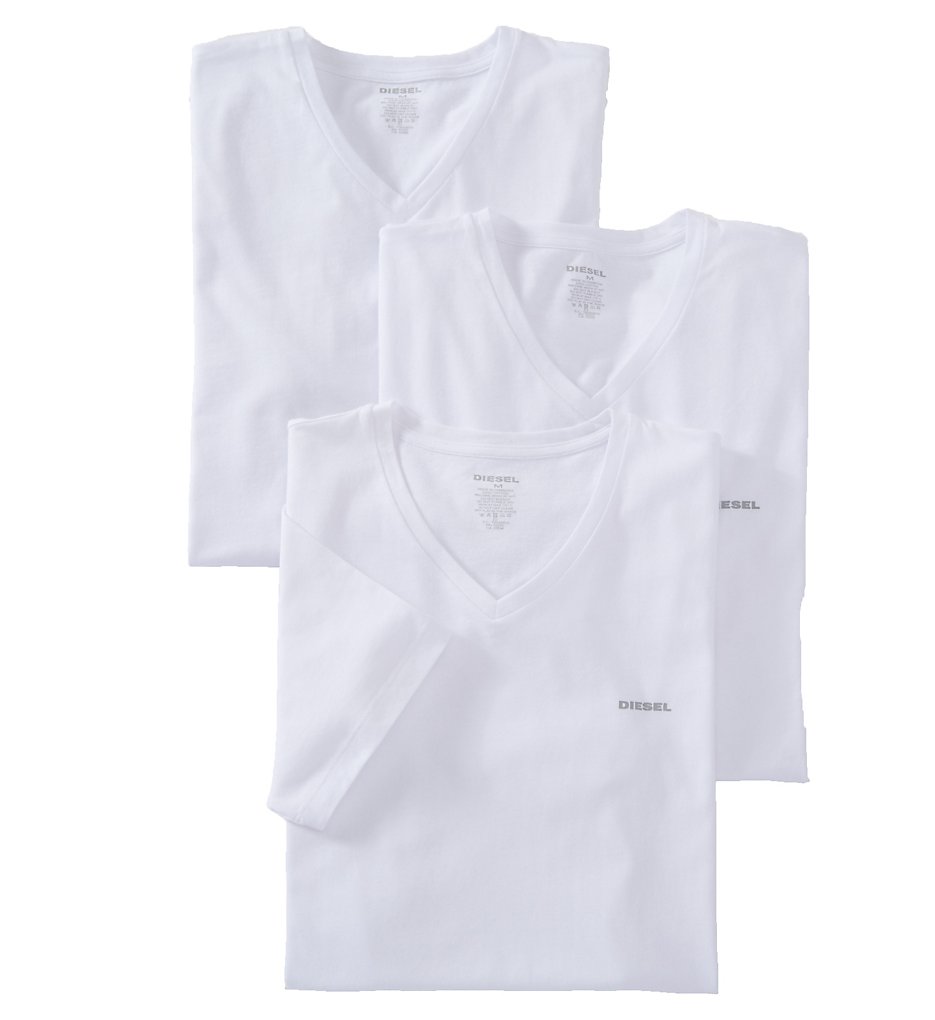 Diesel SPDMAALW Essentials Umtee Jake V Neck T-Shirt - 3 Pack (White)
