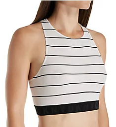Seamless Litewear Rib Crop Top Bra Black/White Stripe S