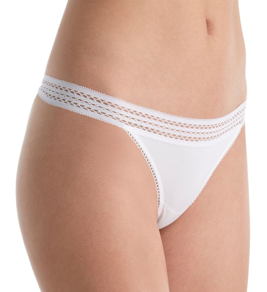DKNY Women's Classic Cotton Lace Trim Thong Panty in Poplin White | Size XL | HerRoom.com