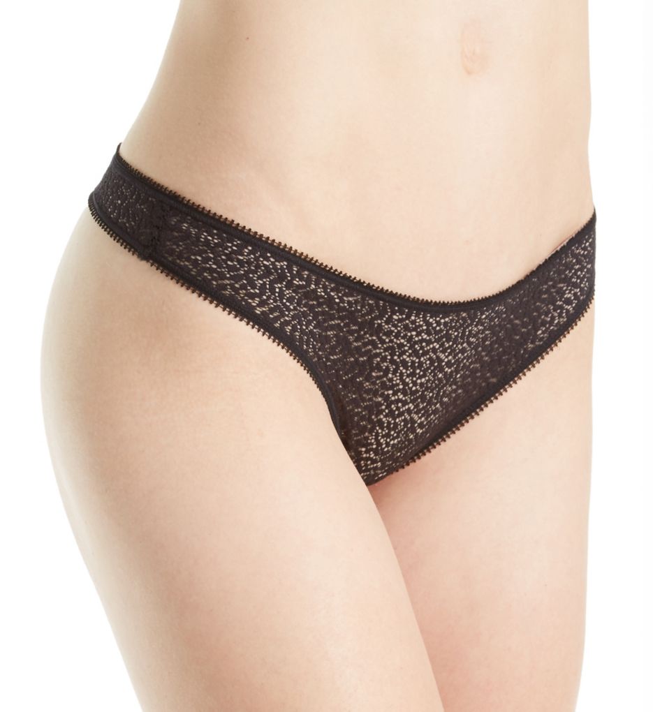 DKNY Women's Modern Lace Thong Panty in Black | Size Large | HerRoom.com
