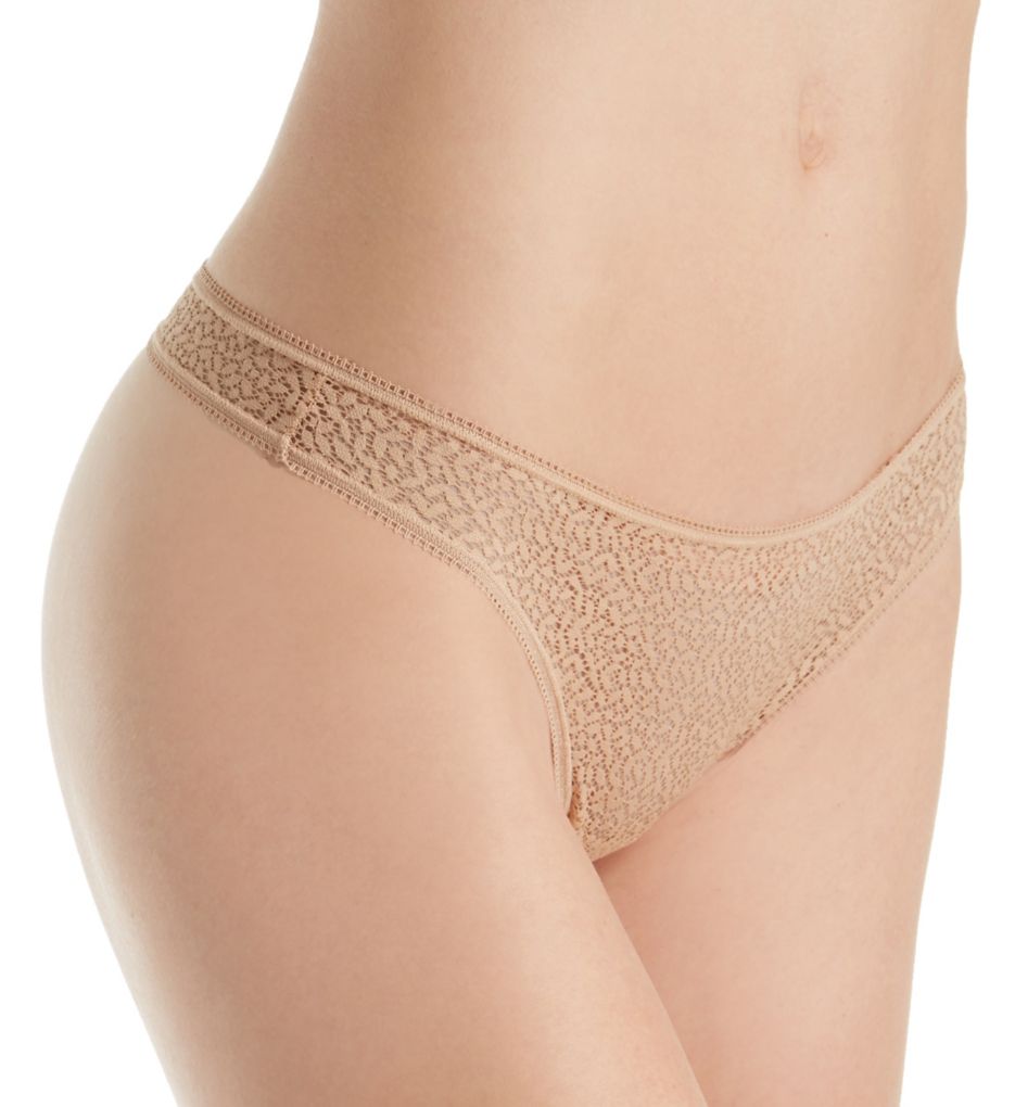 DKNY Women's Modern Lace Thong Panty in Beige | Size Medium | HerRoom.com