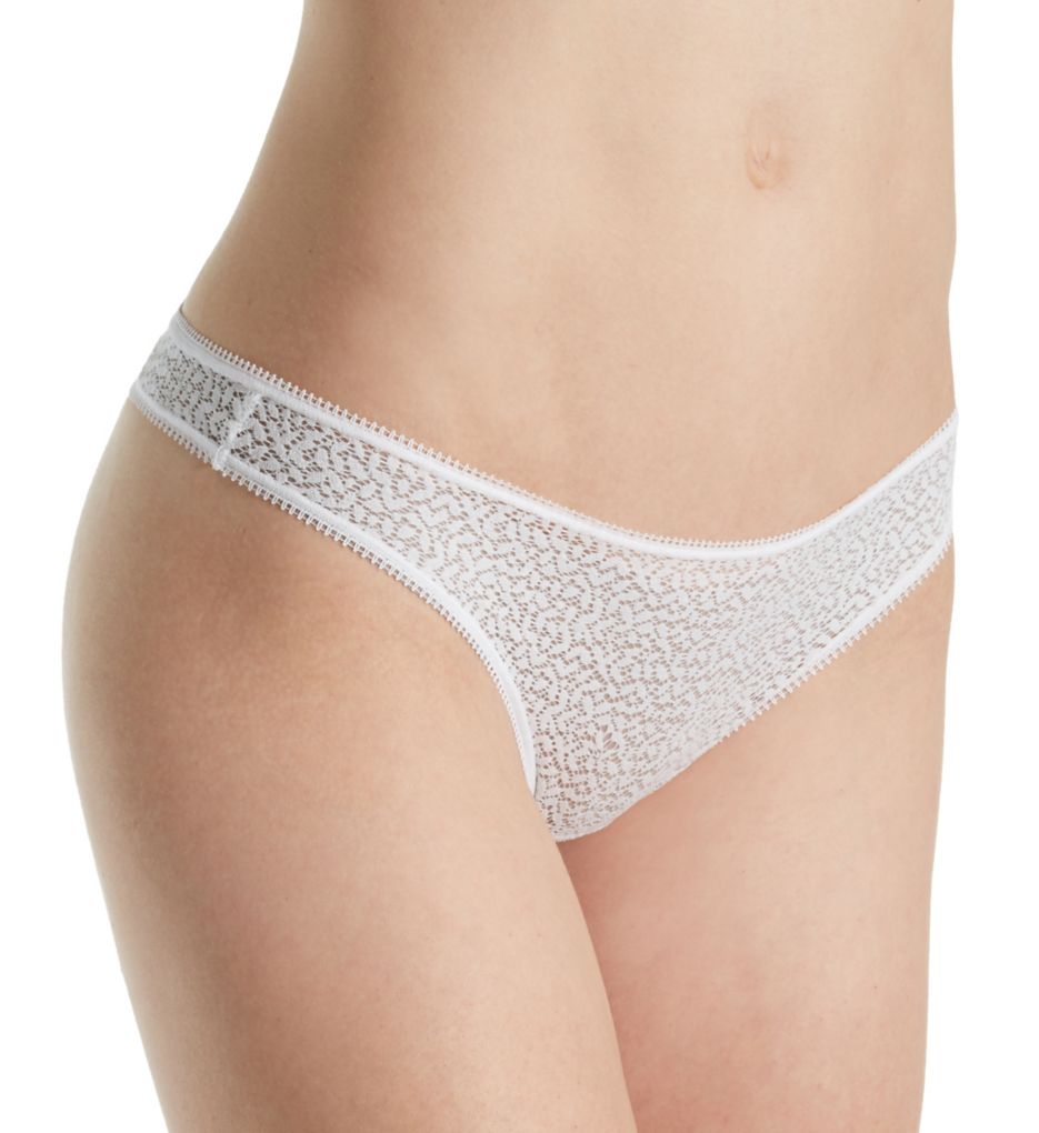 DKNY Women's Modern Lace Thong Panty in Poplin White | Size Small | HerRoom.com