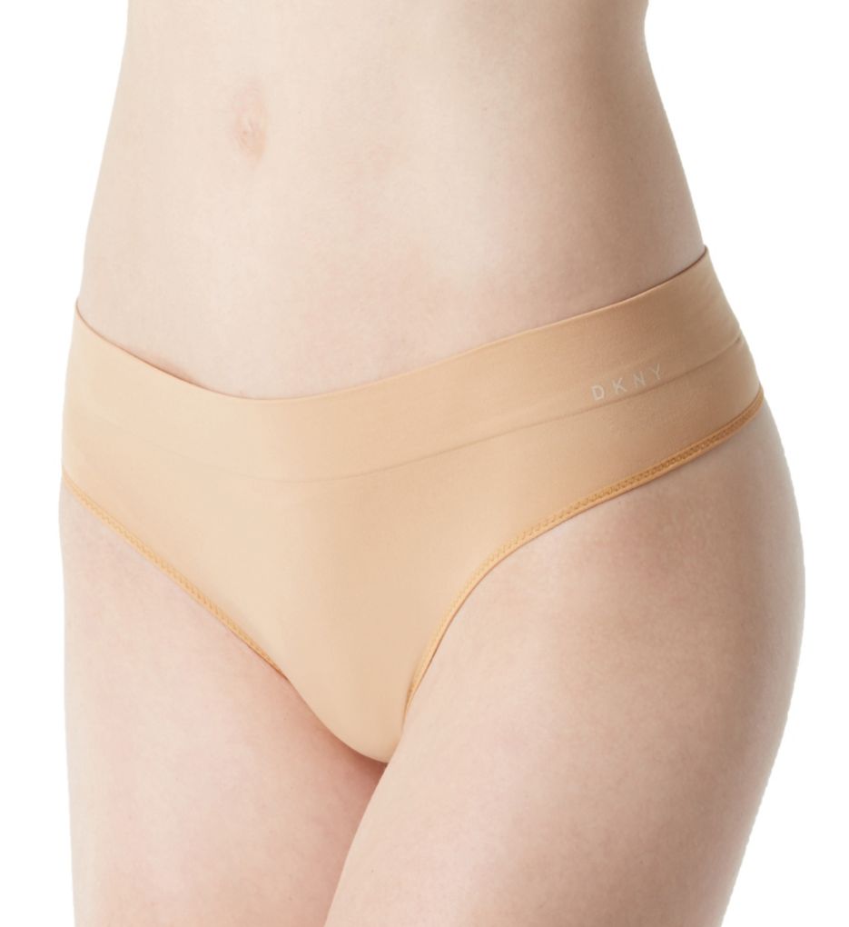 DKNY Women's Seamless Litewear Thong Panty in Beige | Size Small | HerRoom.com