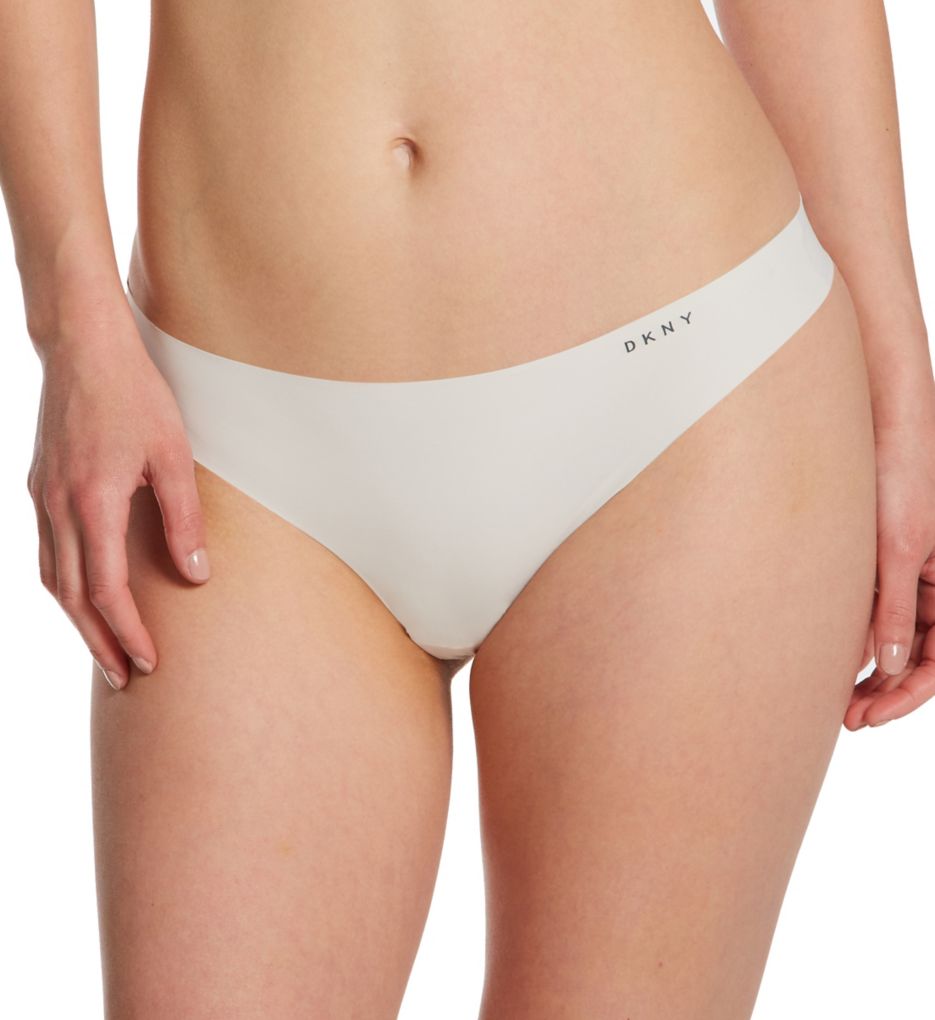 DKNY Women's Litewear Cut Anywhere Thong Panty in Vanilla/Graphite | Size Medium | HerRoom.com