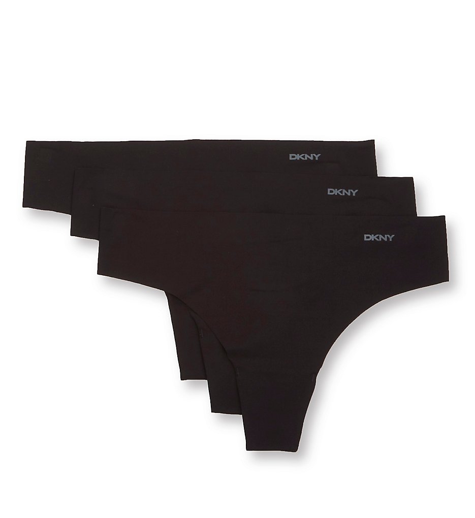 DKNY : DKNY DK5026P Cut Anywhere Thong Panty - 3 Pack (Black XL)