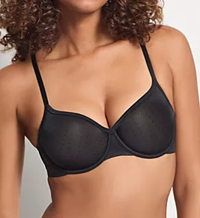 Dot Mesh Unlined Bra Black 32DD