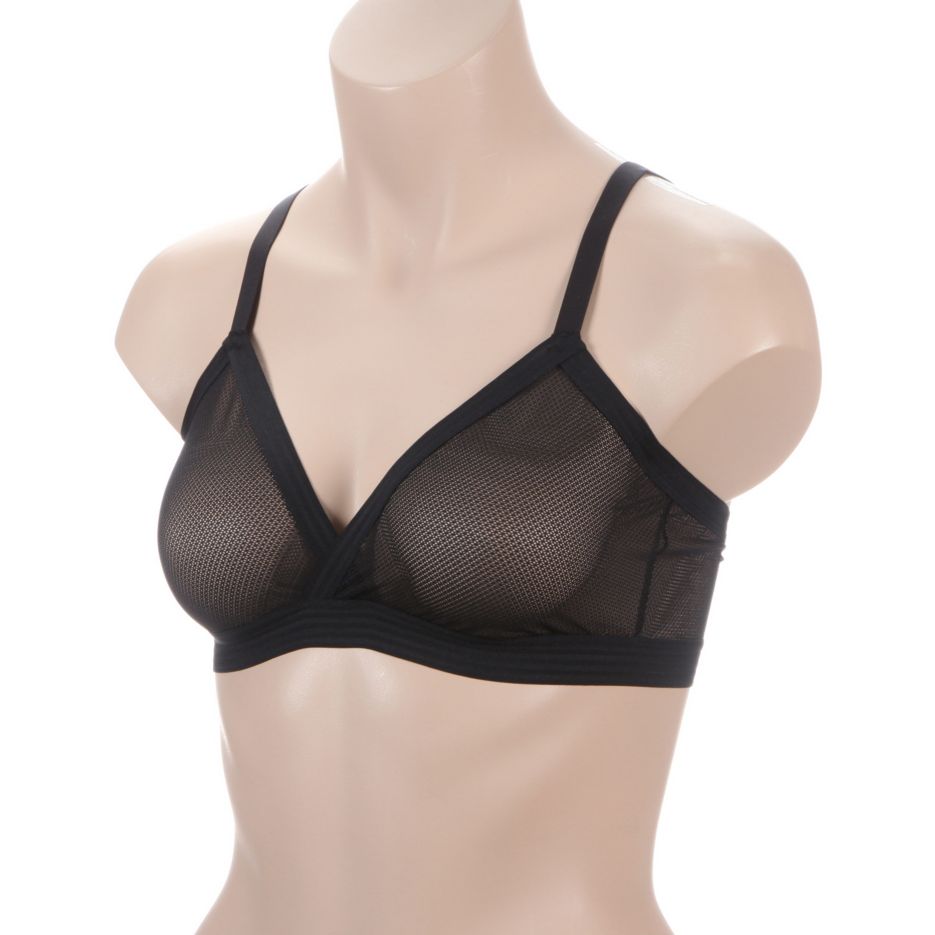 DKNY DOUBLE LAYER ONE SHOULDER MESH COMBO BRALETTE, Black Women's Athletic  Tops