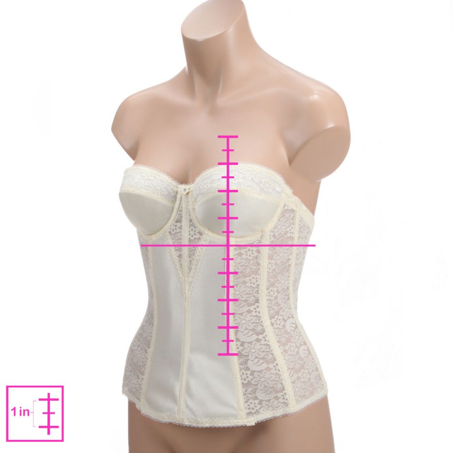 Women's Lace Longline Corset - Full Length Bridal Bra with Garters -  Bne34DD-E