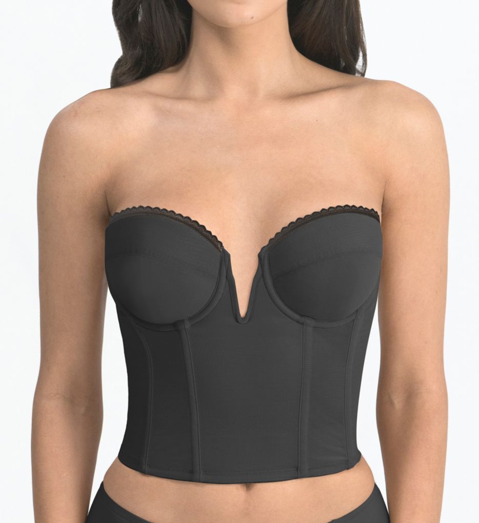 Black Mesh Corset With Folds Cups, Removable Straps Sexy Bustiers