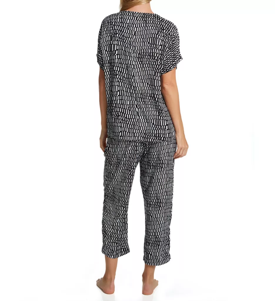 Woven Abstract Print Cropped V-Neck PJ Set