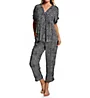 Donna Karan Sleepwear Woven Abstract Print Cropped V-Neck PJ Set D3923482