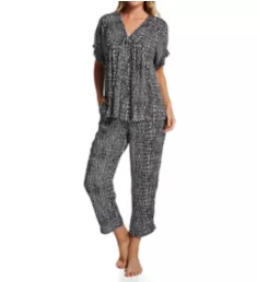 Woven Abstract Print Cropped V-Neck PJ Set