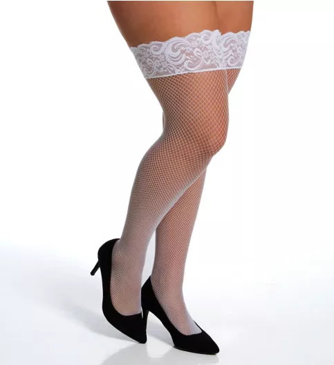 Dreamgirl Plus Fishnet Thigh Highs with Lacy Silicone Bands 0001X