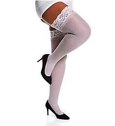 Plus Sheer Thigh High With Lace White O/S Plus