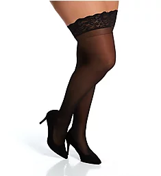 Plus Sheer Thigh High With Stay Up Silicone Lace Black Queen