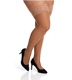 Plus Sheer Thigh High With Stay Up Silicone Lace Nude Queen