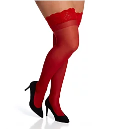 Plus Sheer Thigh High With Stay Up Silicone Lace Red Queen