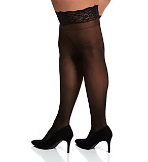 Plus Sheer Thigh High With Stay Up Silicone Lace Black Queen