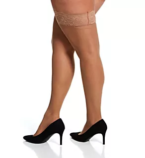 Plus Sheer Thigh High With Stay Up Silicone Lace Nude Queen