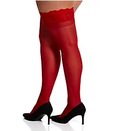 Plus Sheer Thigh High With Stay Up Silicone Lace Red Queen