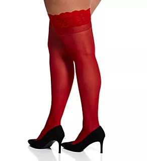 Plus Sheer Thigh High With Stay Up Silicone Lace Red Queen