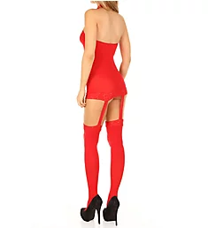 Sheer Garter Dress Lace Trim and Attached Stocking Red O/S