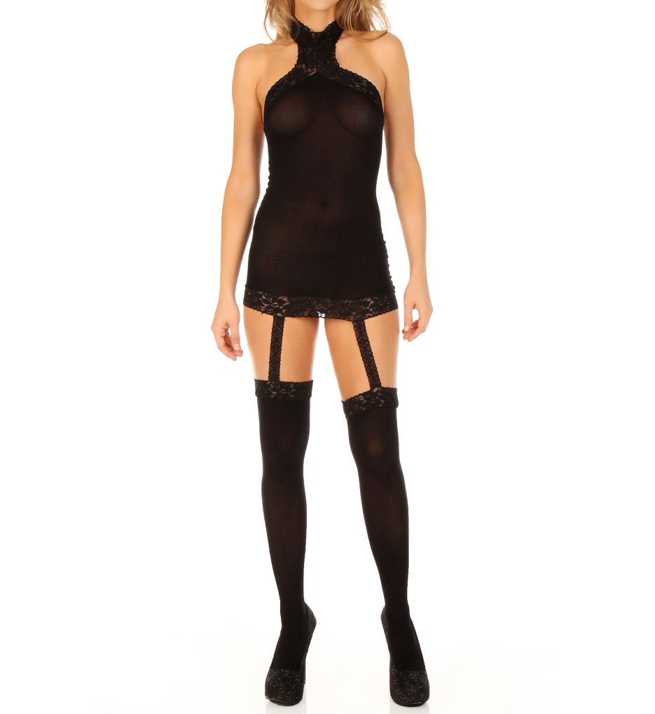 Sheer Garter Dress Lace Trim and Attached Stocking-fs