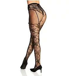 Lace and Fishnet Pantyhose Black O/S