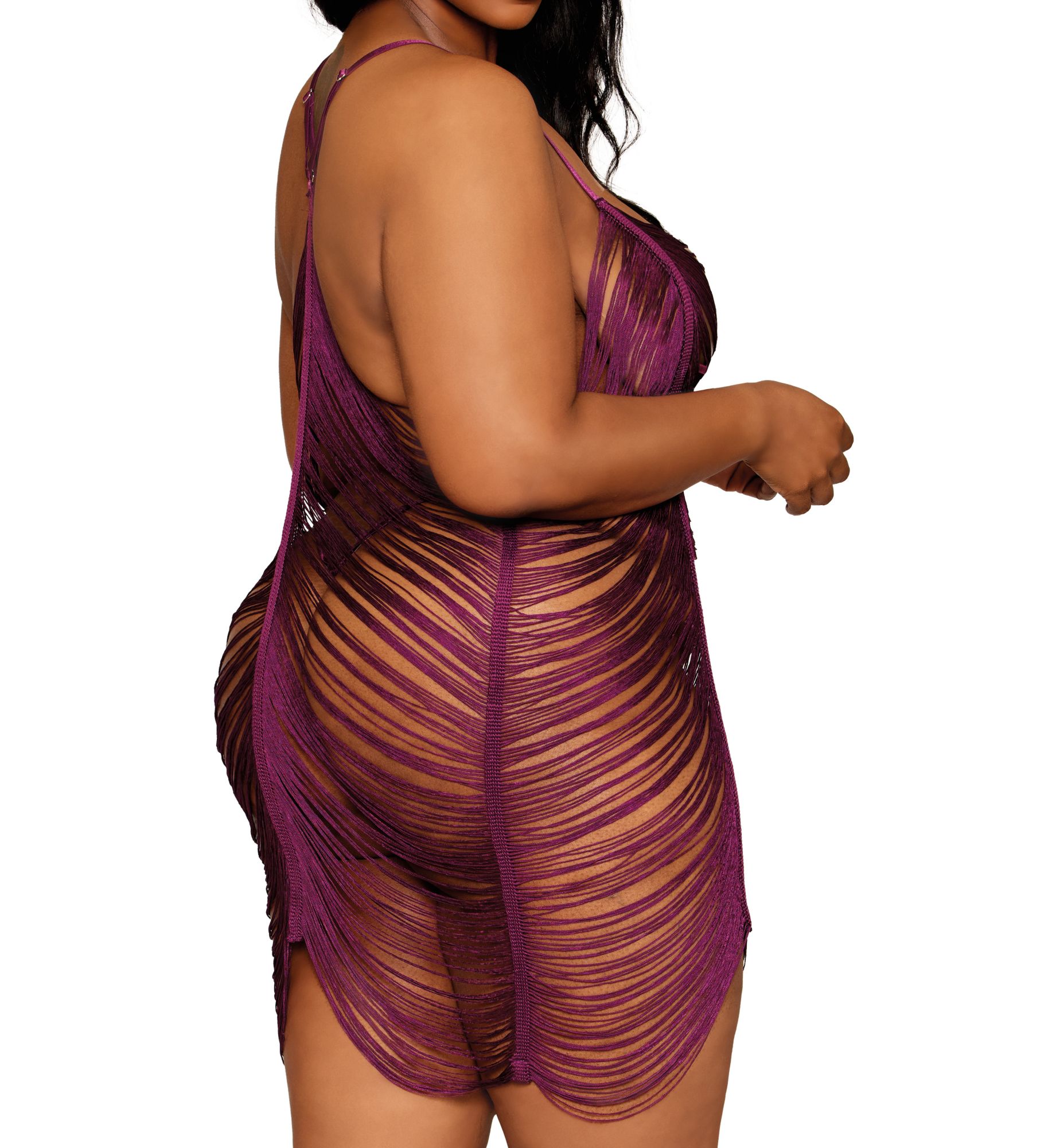 Dreamgirl Plus Size Draped Fringe Chemise Set 10102X - Image 2