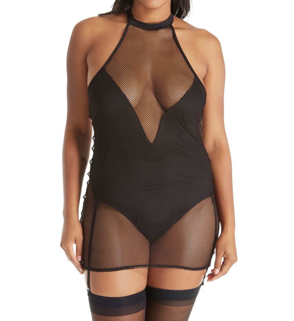 Fishnet Garter Slip With Teddy Bodysuit Lining-cs2