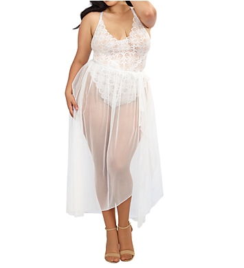 Dreamgirl Plus Lace Teddy with Removable Maxi Skirt 10996X