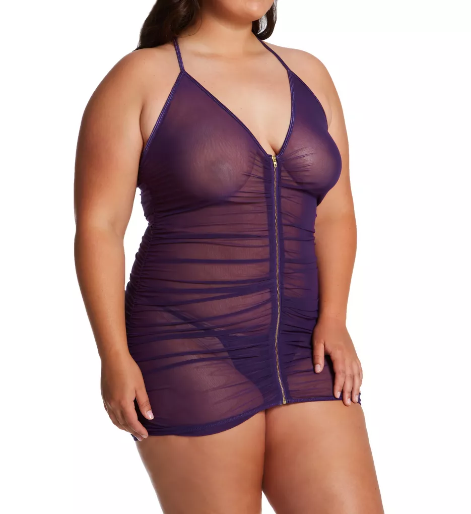 Dreamgirl Plus Zip Up Ruched Chemise 11517X - Image 1