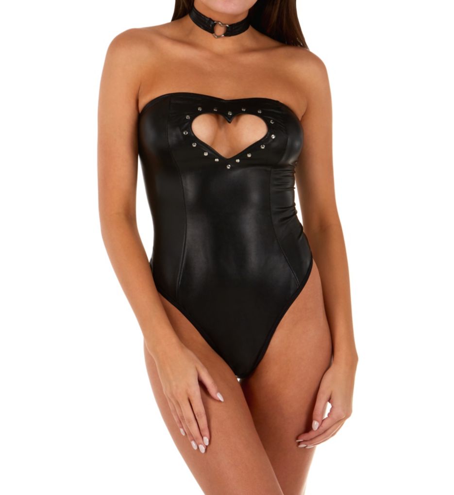 Heart Cut Out Faux Leather Teddy 2-Pc. Set-fs