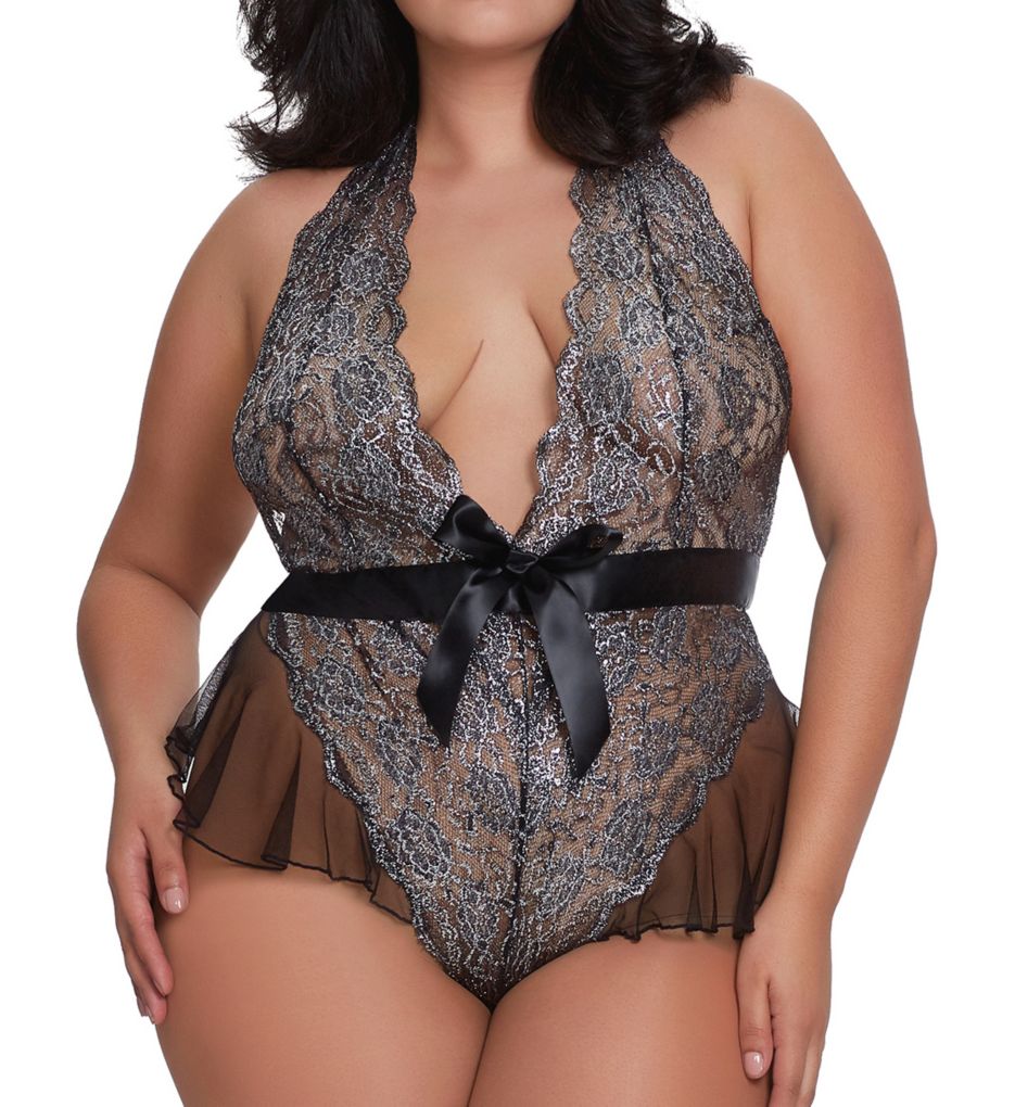 Metallic Scalloped Stretch Lace Teddy-cs1