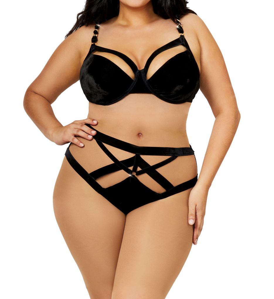 Velvet Underwire Strappy Bra and Panty Set-fs