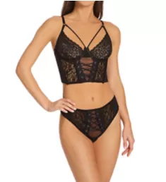 Stretch Mesh Lace Underwire Bustier Set Black L