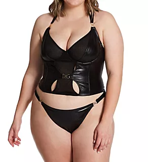 Plus Size Bustier & G-String Set Black 1X