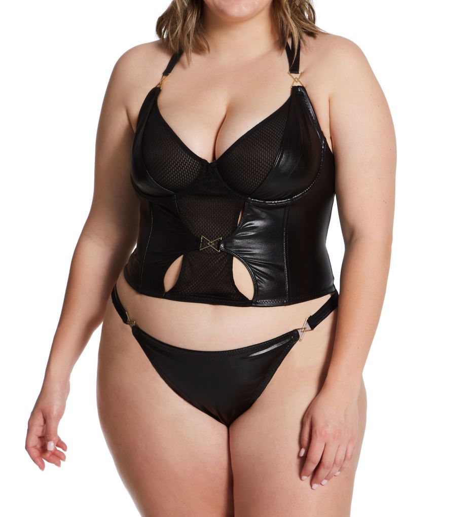 Women's Plus Size Corset Bustier Top With Thong Leather Lace