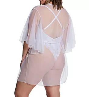 Plus Sized Mesh Robe & Teddy 2 Pc Set White 1X