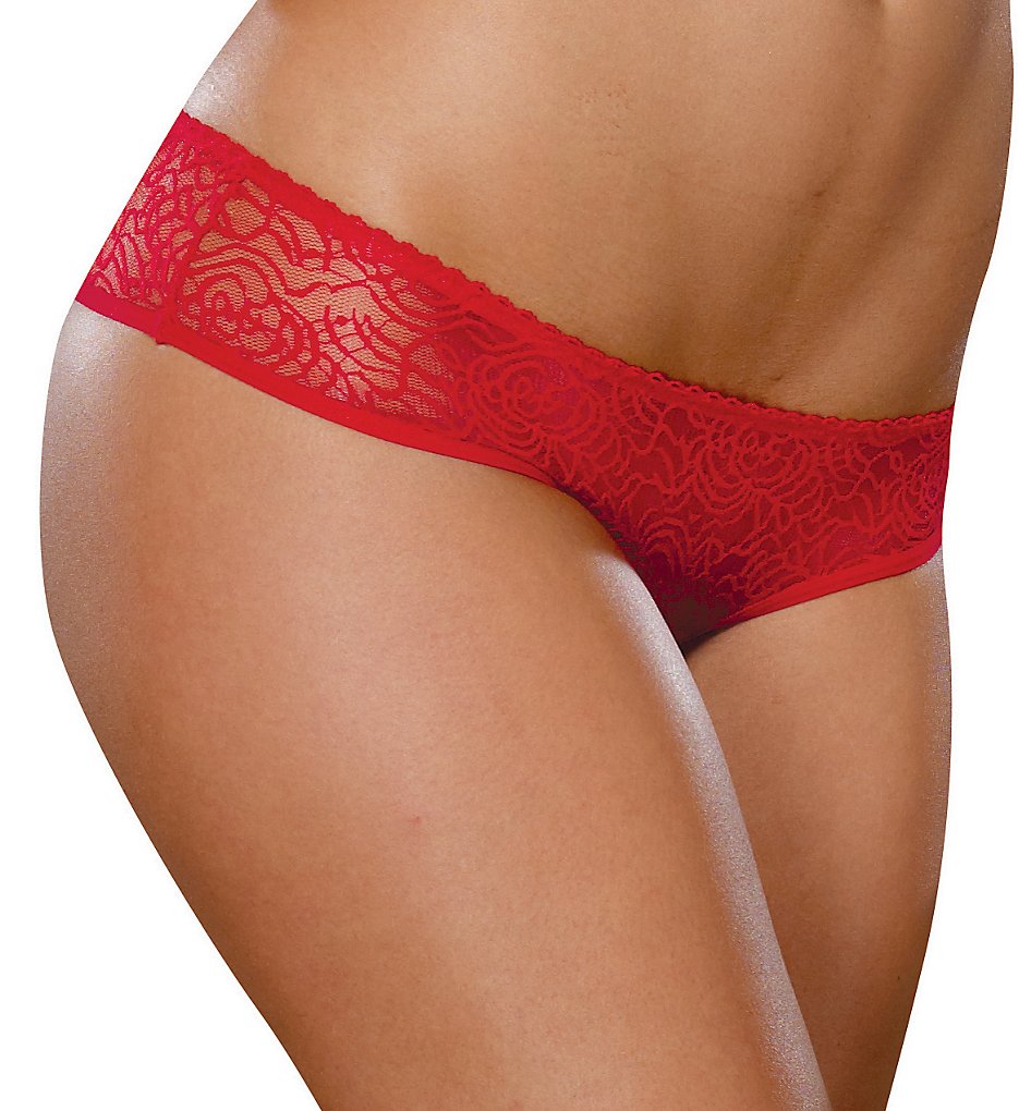 Dreamgirl - Dreamgirl 1300 Stretch Lace Low Rise Crotchless Panty (Red 3X)