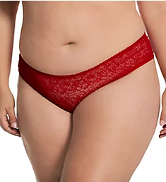 Plus Stretch Lace Low Rise Crotchless Panty Red 1X