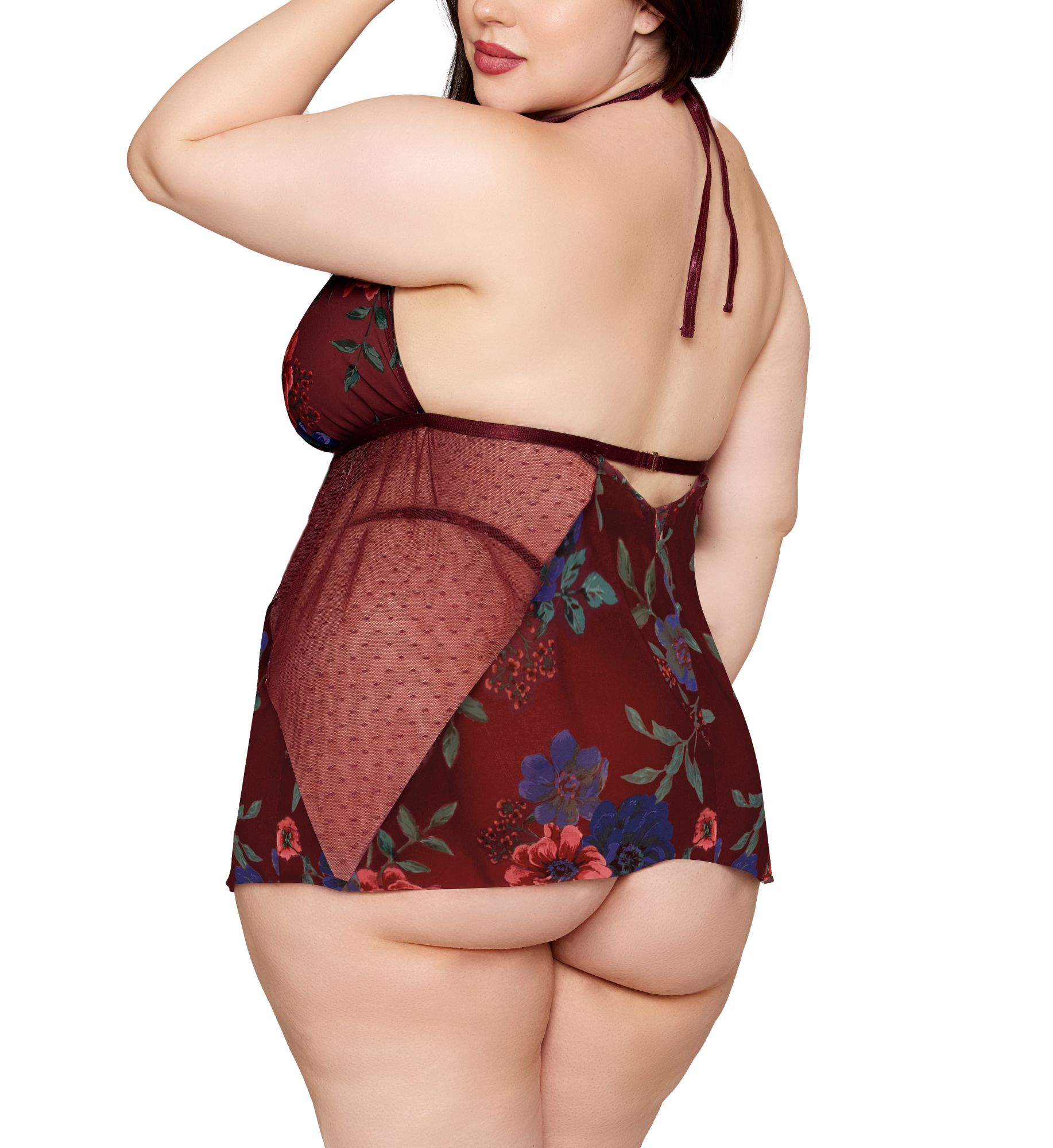 Dreamgirl Plus Size Print Chiffon And Dot Mesh Babydoll Set 13644X - Image 2