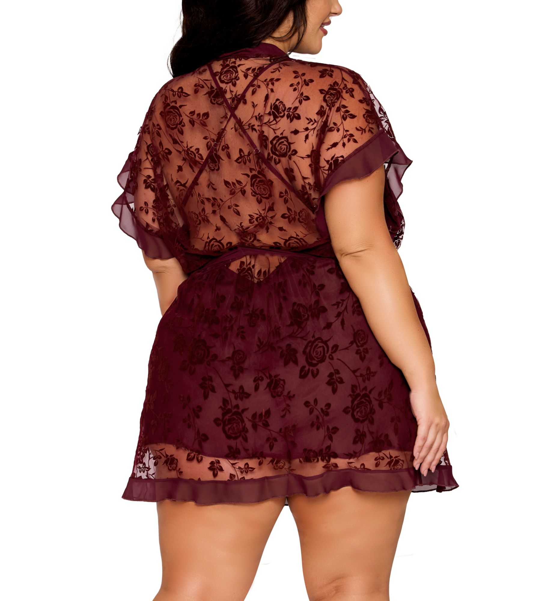 Dreamgirl Plus Size Floral Flocked Mesh And Chiffon Set 13666X - Image 2