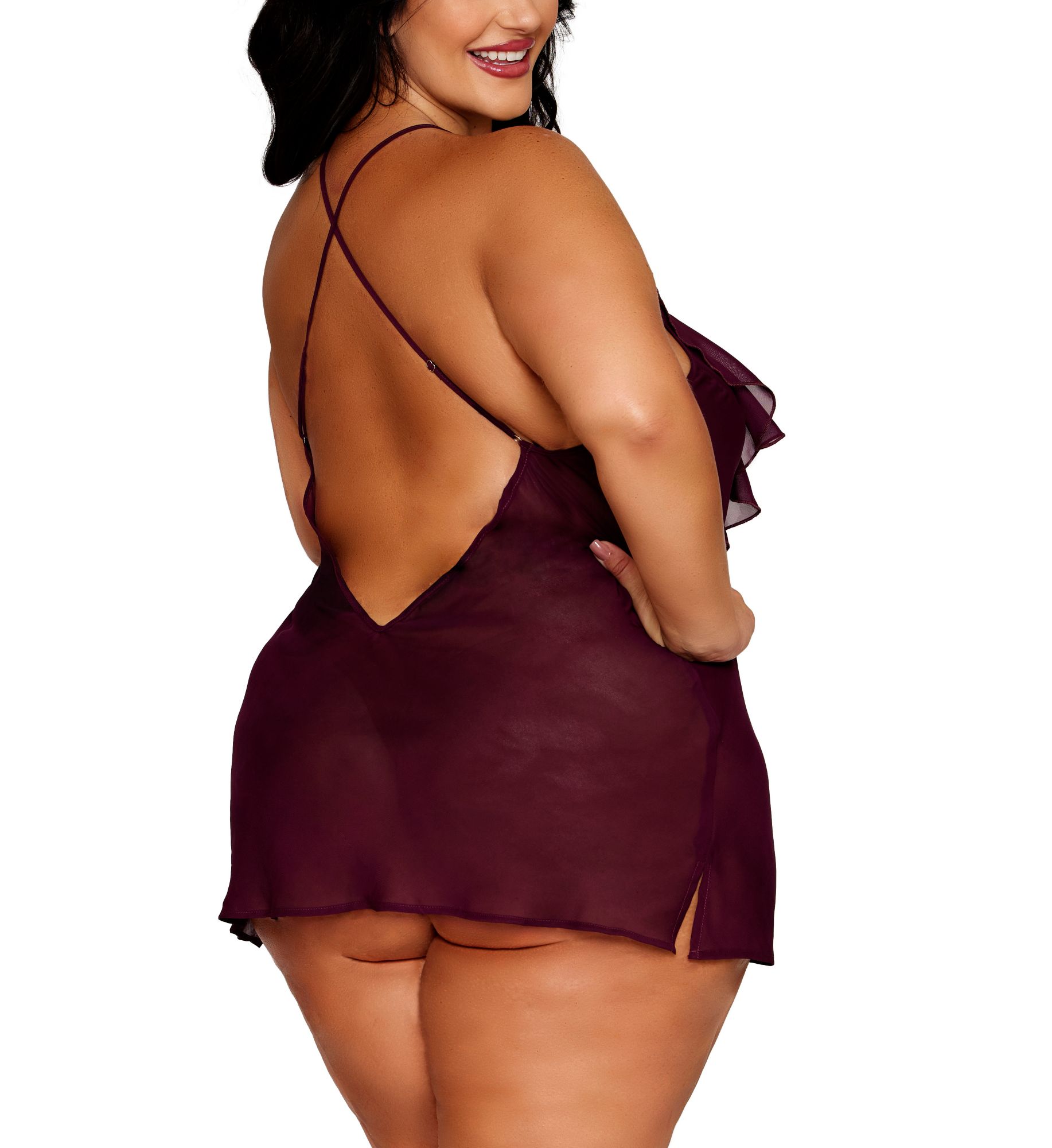 Dreamgirl Plus Size Floral Flocked Mesh And Chiffon Set 13666X - Image 4