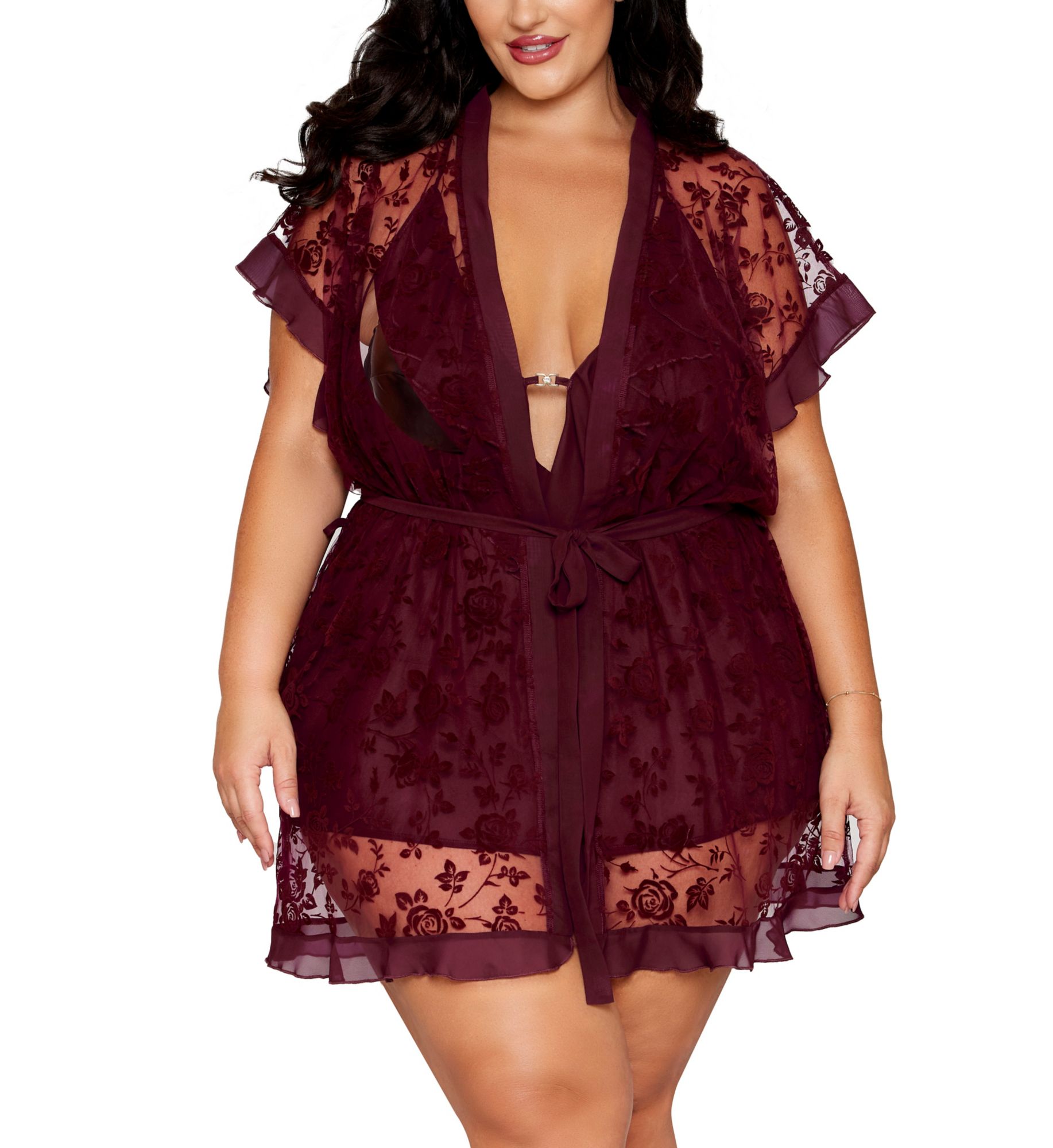 Dreamgirl Plus Size Floral Flocked Mesh And Chiffon Set 13666X - Image 5