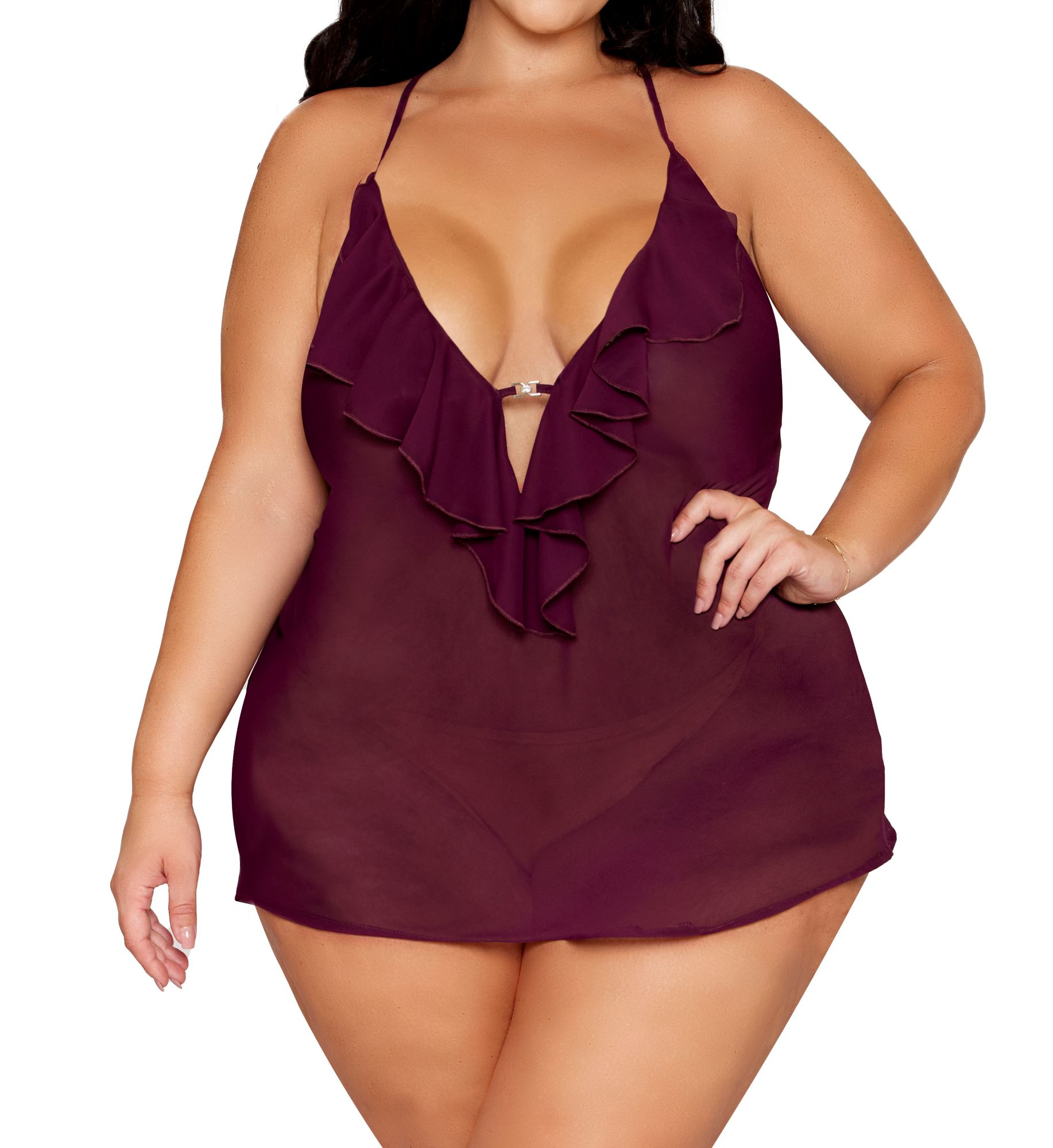 Dreamgirl Plus Size Floral Flocked Mesh And Chiffon Set 13666X - Image 1