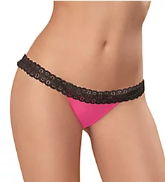 Stretch Mesh With Lace Open Back Heart Panty Hot Pink/Black S