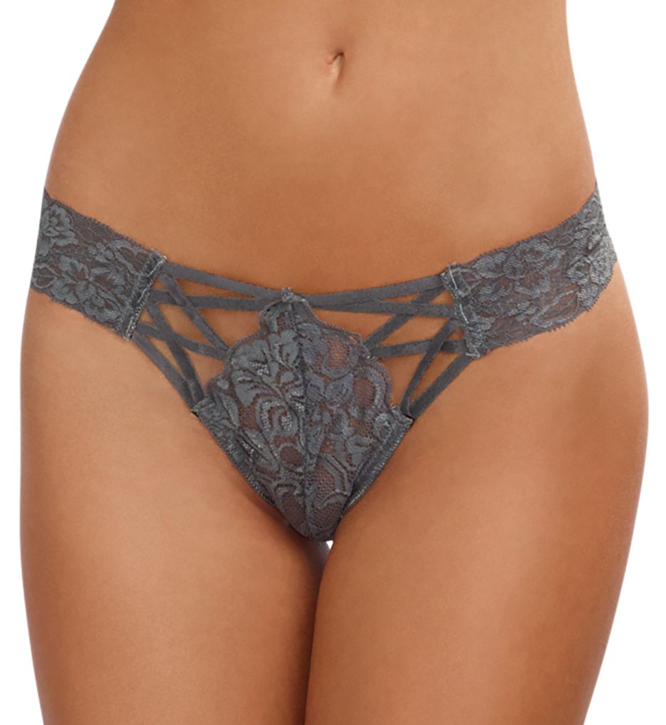 Dreamgirl Women's Lace Up Cheeky Panty in Grey | Size Small | HerRoom.com
