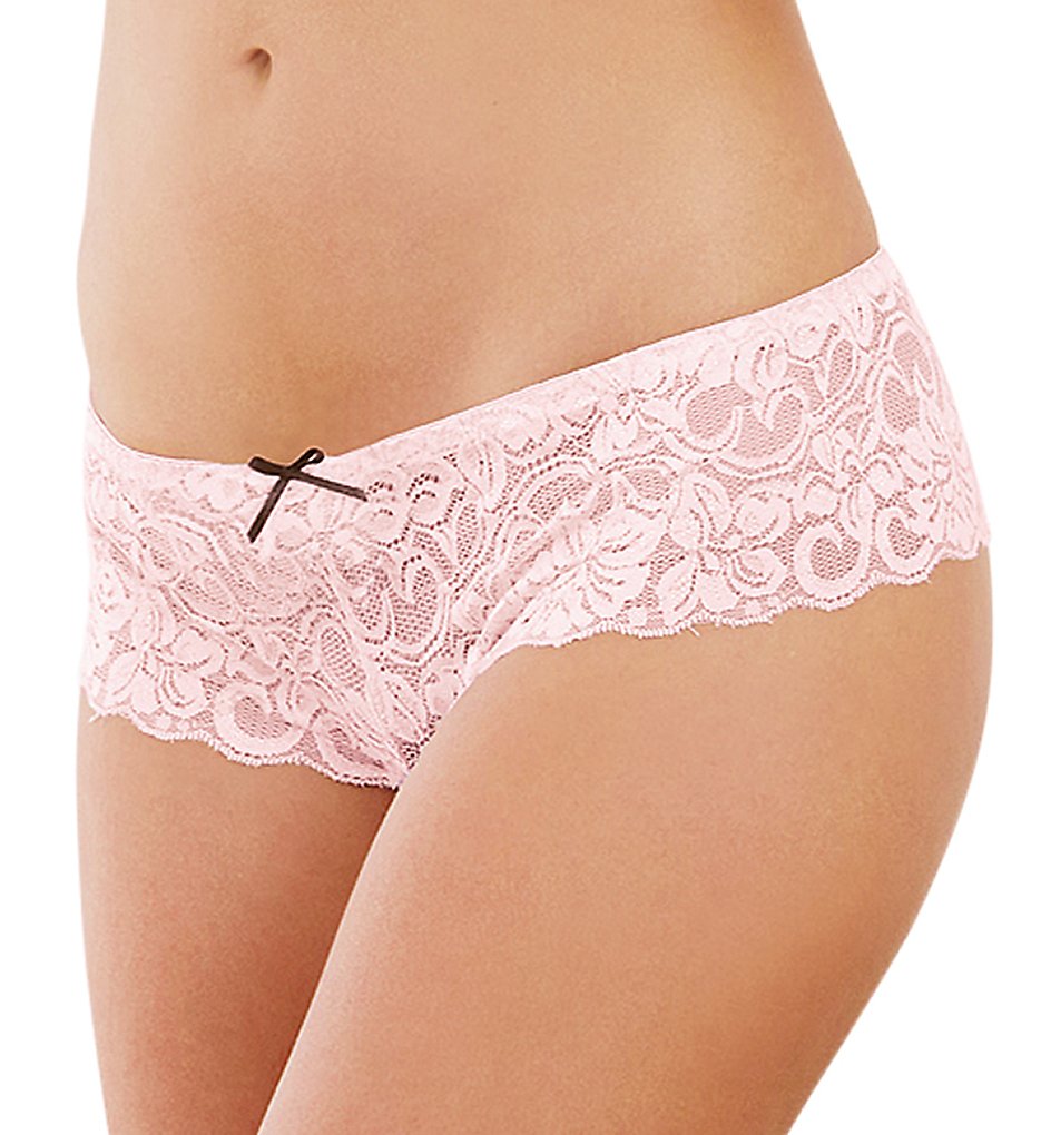 Dreamgirl - Dreamgirl 7177 Stretch Lace Crotchless Overlap Satin Bow Panty (Vintage Pink S)